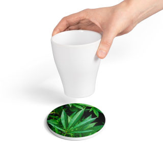 Marijuana leaf ceramic coaster | round cork-back drink mat 9