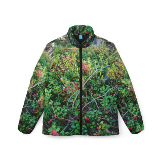 Forest Lingonberry Bush Puffer Jacket | All-Over Nature Print