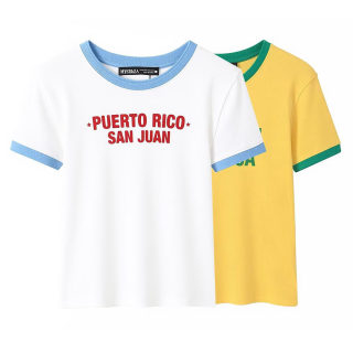 Round Neck Contrast Trim Printed T-Shirt