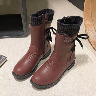Women's Flat Martin Boots | Square Heel with Back Strap 6