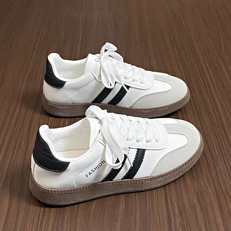 Side Striped Lace-Up Round Toe Sneakers 4