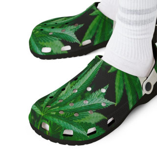 Green tropical leaf print clog shoes 15