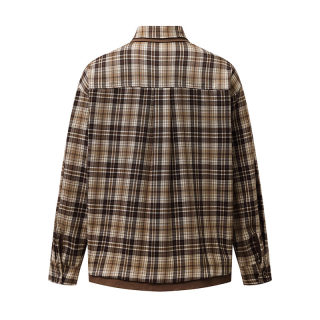 Brown Plaid Shirt for Men and Women | Loose Casual Long-Sleeve Blouse Jacket 3