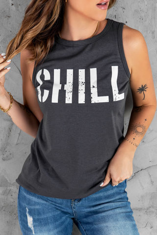 Black 'CHILL' Graphic Print Tank Top for Women 2