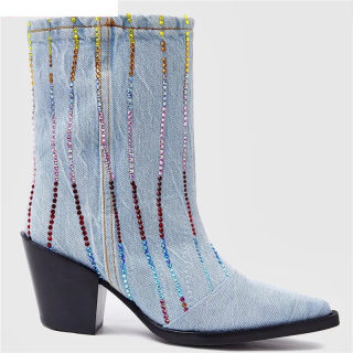 Crystal Cowboy Ankle Boots | Western Style Pointed Toe Women's 2