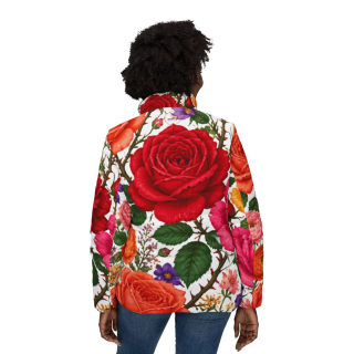 Vintage Rose Floral Puffer Jacket | All-Over Print 4