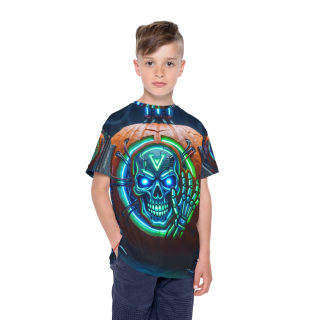 Neon Cyber Skull Pumpkin Kids Jersey