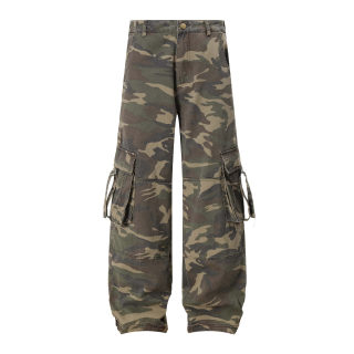Unisex Retro Camouflage Multi-Pocket Denim Work Pants