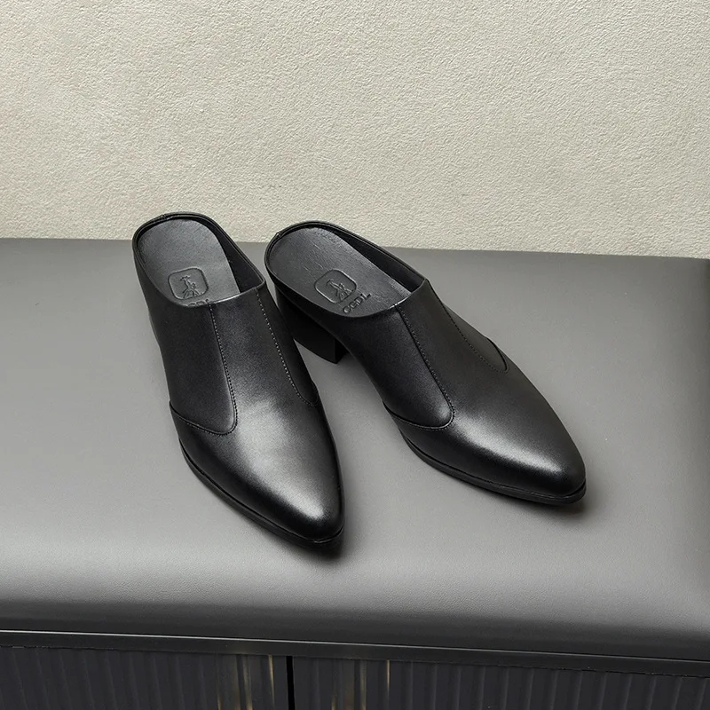 Men's Patent Leather Business Sandals | Handmade Genuine Leather, 5cm Heel 3