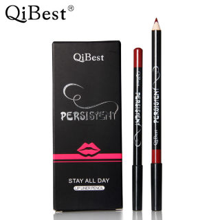 Qibest Black-Barrel Waterproof Lip Liner Pen, 12 Shades