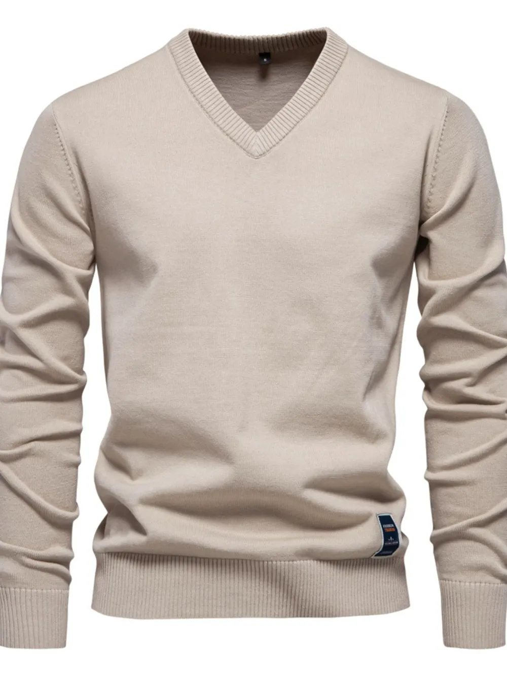 Men's Ribbed Hem V-Neck Sweater | Long Sleeve Pullover 2