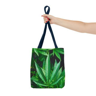 Green Cannabis Leaf Tote Bag | All-Over Print Hemp Plant Design 58