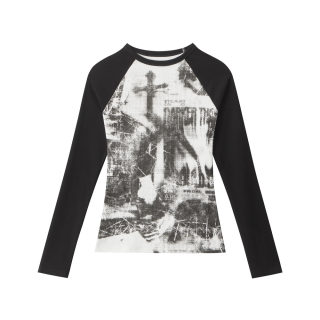 Printed Wide Sleeve Fitted Crop Top | Long Sleeve Cityscape Print 5