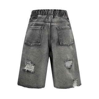 Unisex Retro Washed Striped Distressed Denim Shorts 2