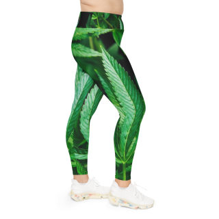Green Cannabis Leaf Leggings, Plus Size | All-Over Print 5