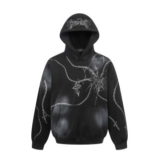 Streetwear Distressed Chain Cross Hoodie | Unisex Pullover
