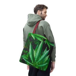 Green Cannabis Leaf Tote Bag | All-Over Print Hemp Plant Design 81