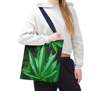 Green Cannabis Leaf Tote Bag | All-Over Print Hemp Plant Design 103