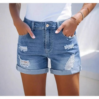 High-Waist Slimming Denim Shorts for Women | Straight-Leg Casual with Hole Design 4