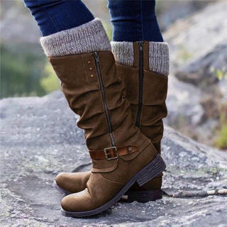 Thick Heel Side Zipper Knit Boots | Women's 3