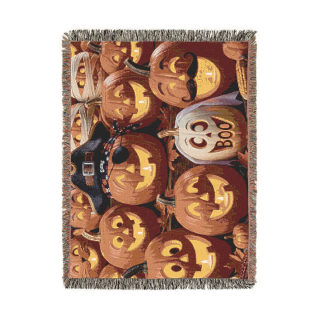 Jack-o'-Lantern Patchwork Woven Blanket | Halloween Pumpkin Throw 6