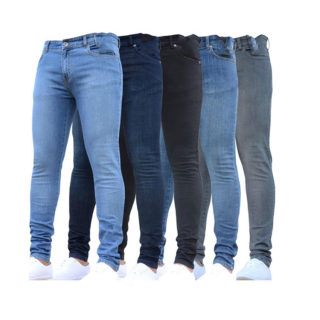 Slim Fit Elastic Denim Men's Trousers | Skinny Ankle-Length Black Jeans