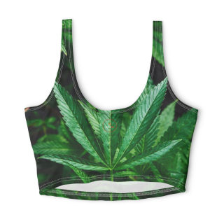 Green Cannabis Leaf Sports Bra | All-Over Print Activewear 2