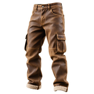 Retro Brown Faux Leather Cargo Pants | Men's Straight Leg Casual