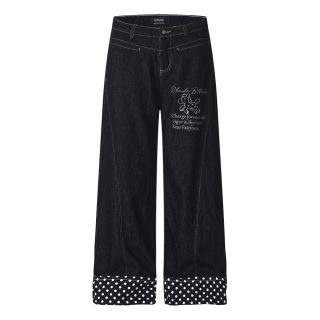 Cartoon Embroidery Polka Dot Denim Pants 2