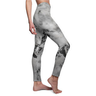 Black & White Frost Print Leggings | Abstract Ice Crystal Pattern, All-Over Print 6