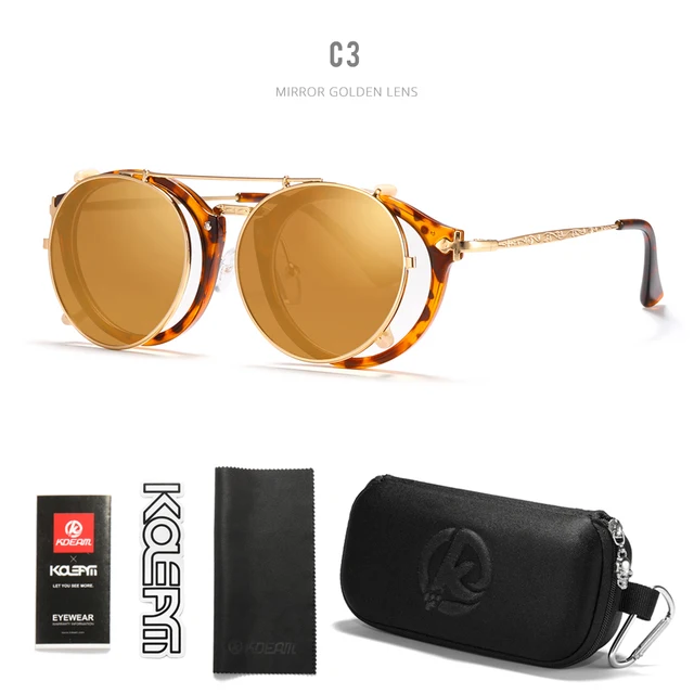 Retro Steampunk Round Clip-On Sunglasses, with Case 5