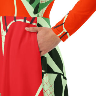 All-Over Print Long Sleeve Midi Dress 7