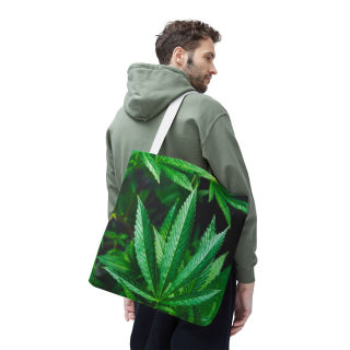 Green Cannabis Leaf Tote Bag | All-Over Print Hemp Plant Design 84
