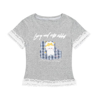 Checkered Patchwork Slim Fit Cropped T-Shirt 3