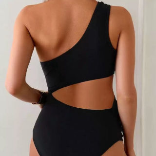 Solid Color one-piece swimsuit (off-shoulder) 3