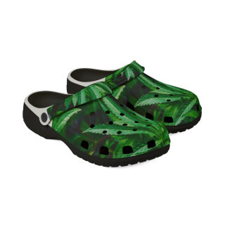 Green tropical leaf print clog shoes 5