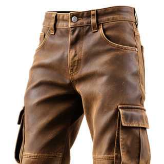 Retro Brown Faux Leather Cargo Pants | Men's Straight Leg Casual 2