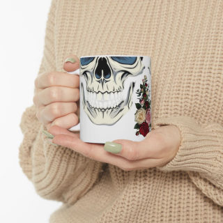 Skull and Roses Ceramic Mug | Floral Skull Coffee Mug