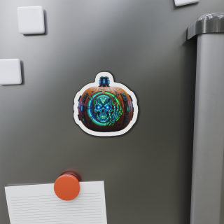 Neon Cyber Skull Pumpkin Die-Cut Magnet | Halloween Techpunk Sticker Magnet 4