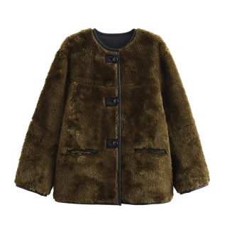 Women's Tri-Color Faux Fur Plush Jacket 5
