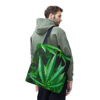 Green Cannabis Leaf Tote Bag | All-Over Print Hemp Plant Design 90