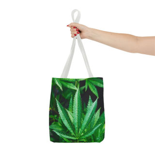 Green Cannabis Leaf Tote Bag | All-Over Print Hemp Plant Design 52