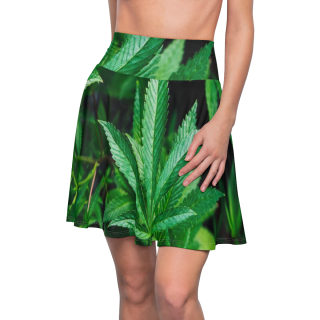 Cannabis Leaf Pattern Skater Skirt | Green Botanical Print 3