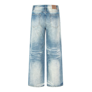 Vintage Distressed Cat-Whisker Wash Straight Leg Jeans | Unisex 2