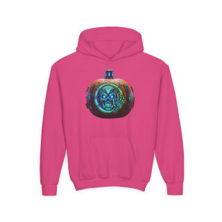 Glowing Cyber Pumpkin Kids Hoodie 15