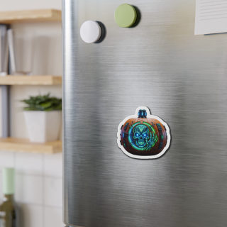 Neon Cyber Skull Pumpkin Die-Cut Magnet | Halloween Techpunk Sticker Magnet 8