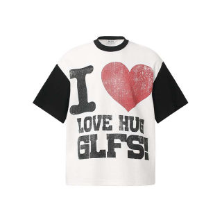 'Love' Print Contrast Splicing Short Sleeve T-Shirt | American Vintage