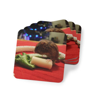 Mouse Eating Cheese Coaster | Round Cork-Backed Drink Coaster, Cute Rodent Photo 4