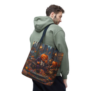 Jack-o'-Lantern Candy Haul Tote Bag | Halloween Pumpkin Scene 89