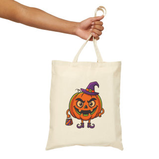 Jack-o'-Lantern Witch Pumpkin Tote Bag | Halloween Trick or Treat Canvas Tote 14